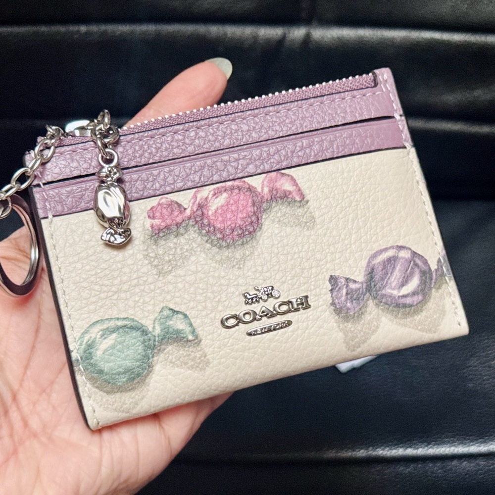 COACH Mini Skinny Id Case With Candy Print & Charm Refined Pebble Leather CDF93 - Picture 9 of 14